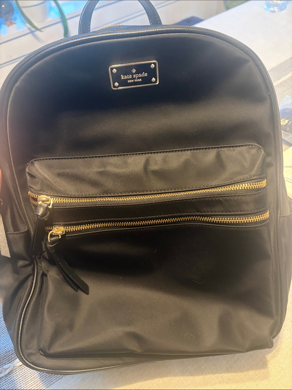 NEW Kate Spare Black Backpack with Gold Hardware